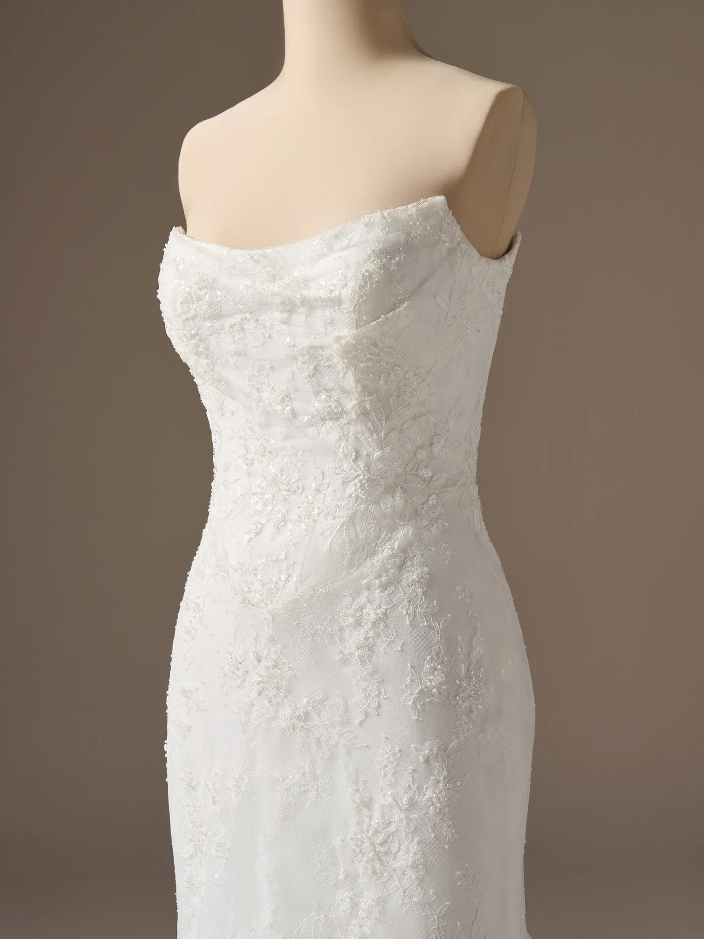 Sottero and Midgley Dublin sheath wedding dress, beaded lace, front view.