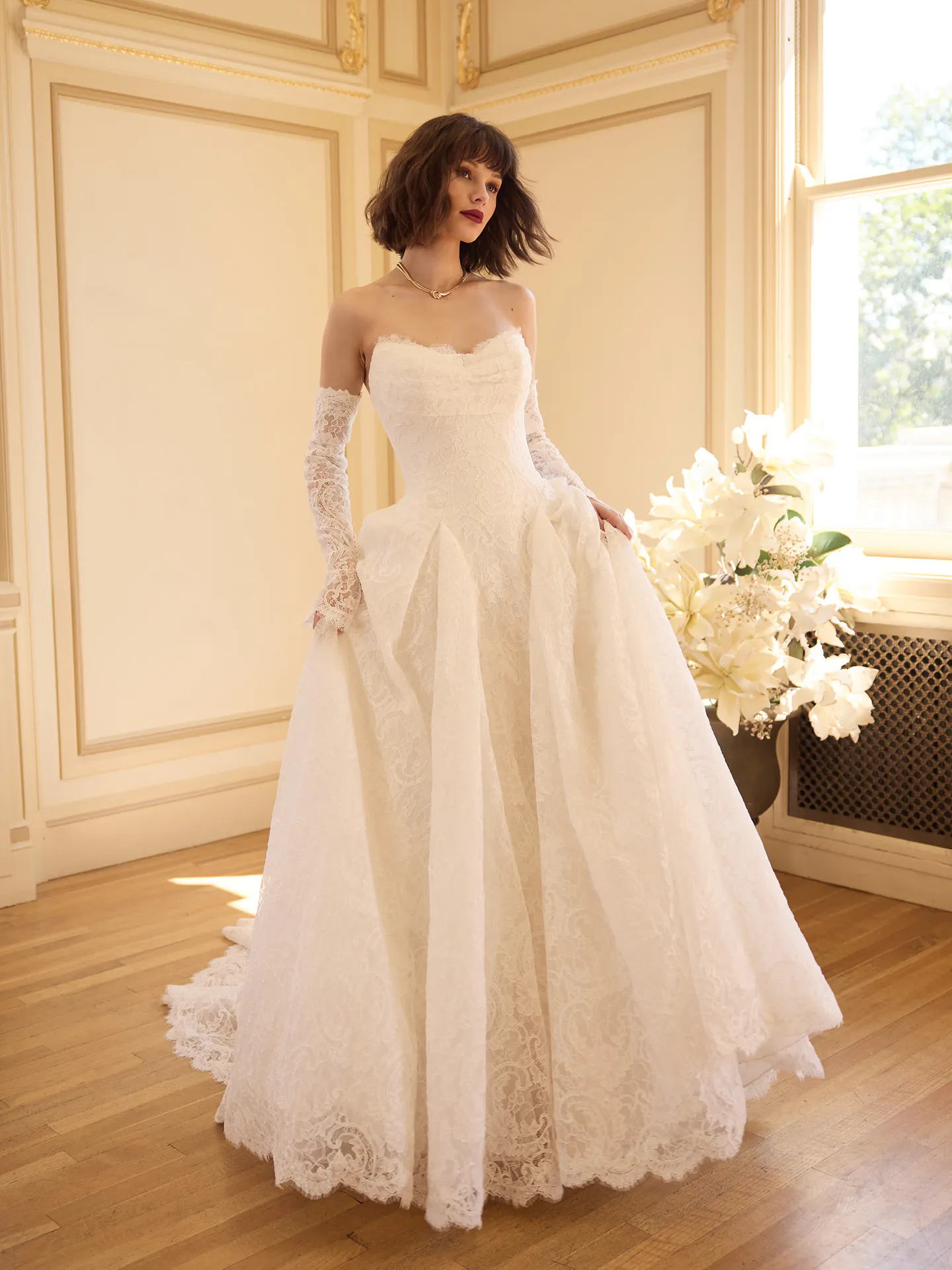 Sottero and Midgley Tamar sweetheart lace A-Line wedding dress, front view.