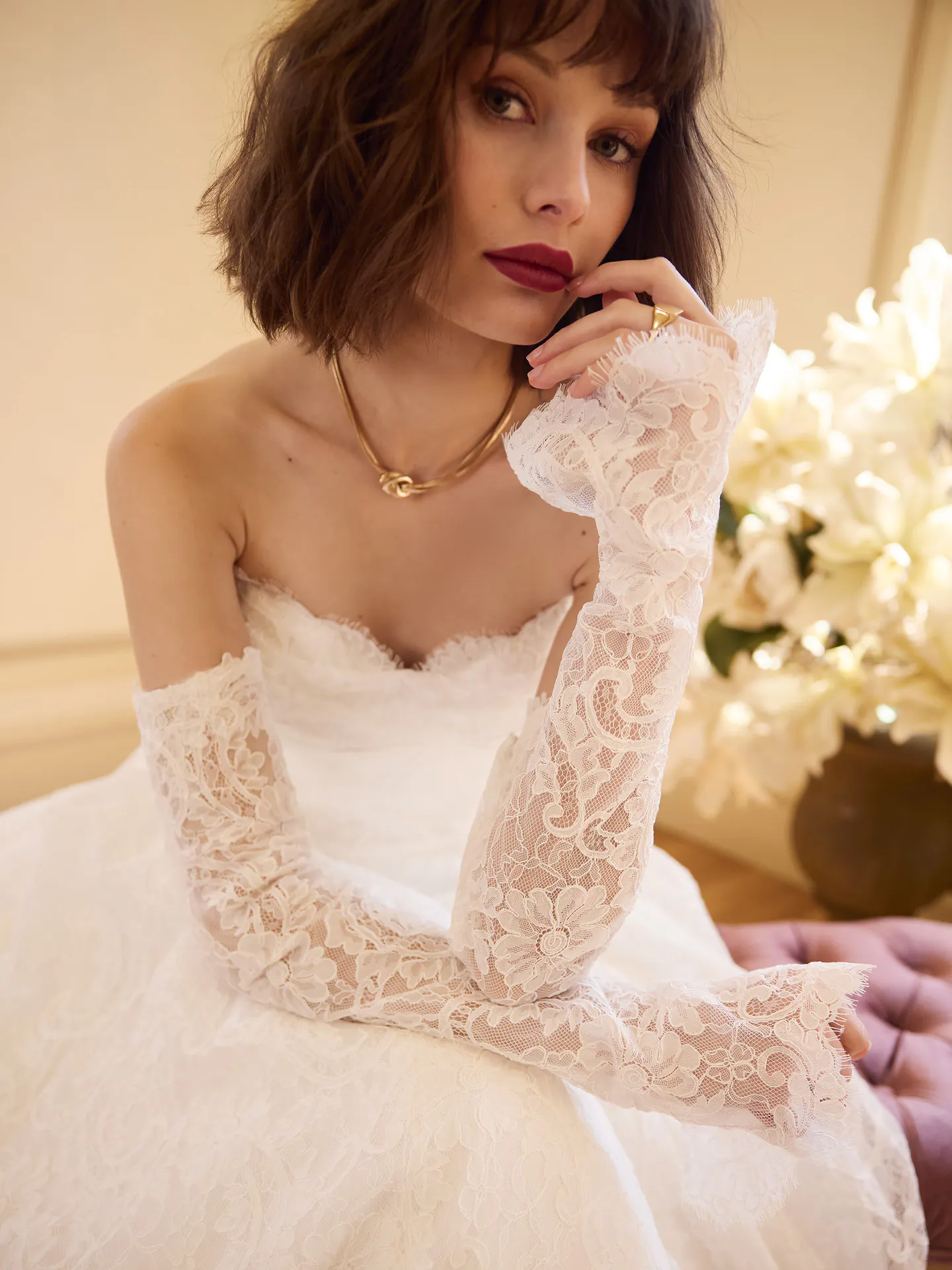 Sottero and Midgley Tamar lace A-Line wedding dress, front view.
