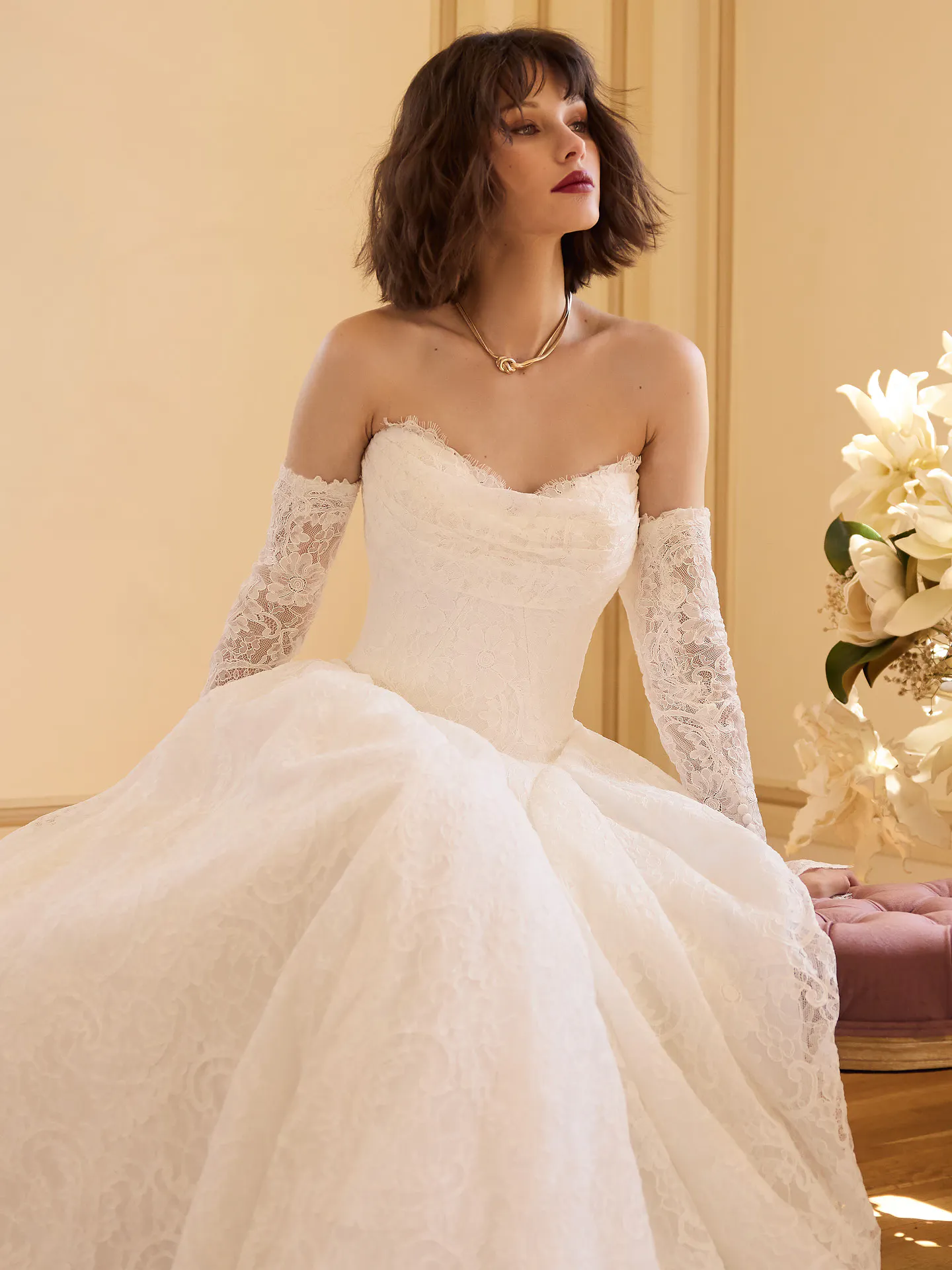 Sottero and Midgley Tamar lace A-Line wedding dress, front view.
