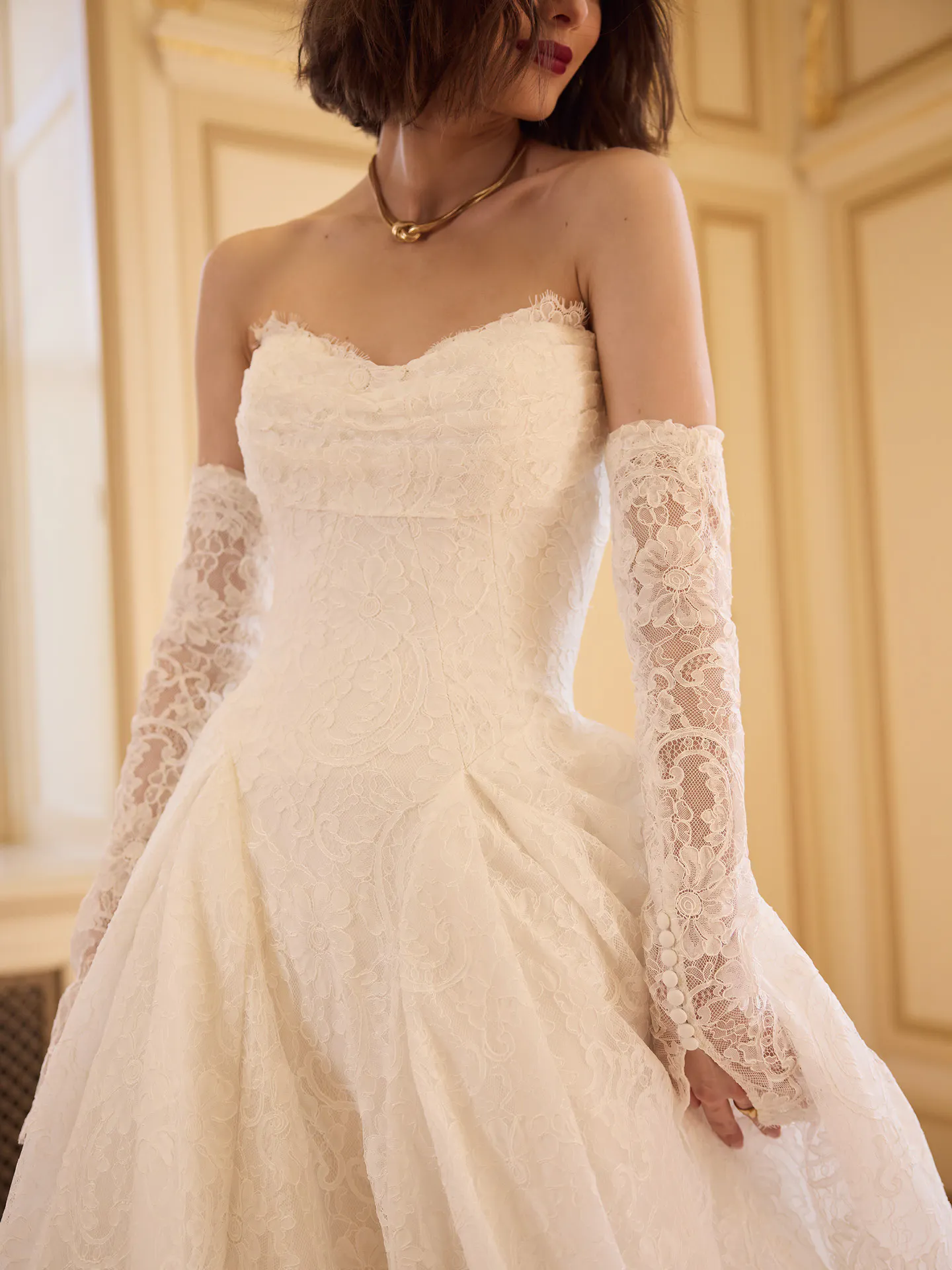 Sottero and Midgley Tamar lace A-line wedding dress, front view.