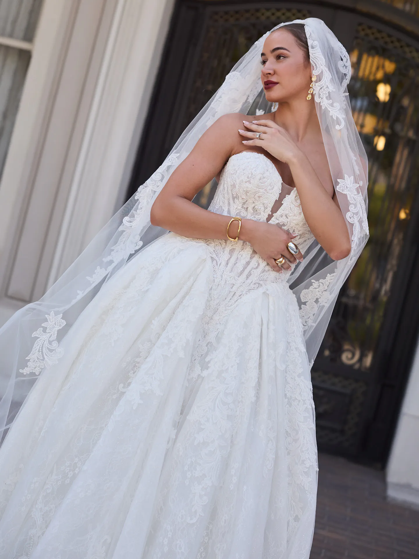 Sottero and Midgley Zulani, front view ballgown wedding dress with veil.