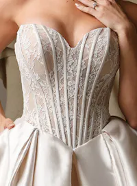 Maggie Sottero Ashland strapless lace bodice ballgown wedding dress, front view.
