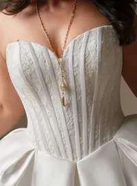 Maggie Sottero Ashland strapless lace mikado ballgown bodice detail.