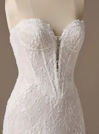 Maggie Sottero Bellevue strapless lace mermaid dress, front view.