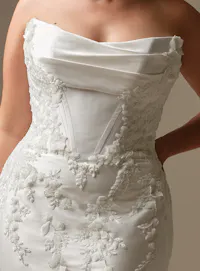 Maggie Sottero Burke, front view lace fit-and-flare wedding dress.