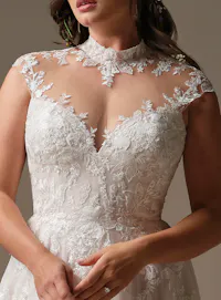 Rebecca Ingram Cody, front view lace bodice wedding dress.