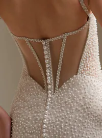 Sottero and Midgley Cooper, back view beaded tulle sheath wedding dress.