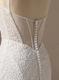 Sottero and Midgley Cooper, side view pearl tulle sheath dress Sottero and Midgley.