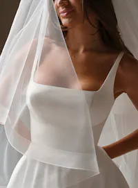Galina square neck A-line wedding dress, front view Maggie Sottero.