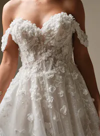 Sottero and Midgley Kalinda 3-D floral lace ballgown wedding dress, front view.