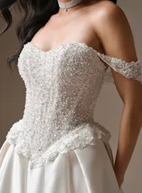 Maggie Sottero London, front view strapless beaded lace ballgown wedding dress.