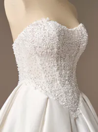 Maggie Sottero London strapless beaded lace ballgown, side view.