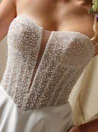 Rebecca Ingram Marty pearl-accented sweetheart bodice dress front view