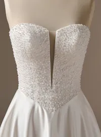 Rebecca Ingram Marty front view pearl-accented sweetheart A-line wedding dress