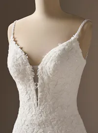 Maggie Sottero Noelle, front view beaded lace sheath wedding dress.