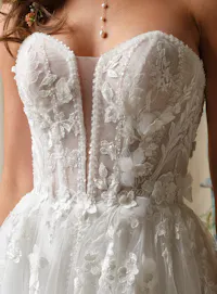 Rebecca Ingram Nora front view -D lace A-line wedding dress detail