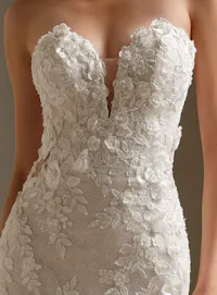 Sottero and Midgley Rashida beaded lace fit-and-flare wedding dress, front view.