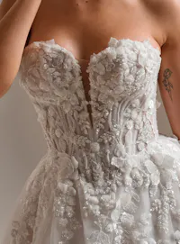 Sottero and Midgley Twilight Lane, front view with 3-D beaded lace detail.