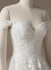 Maggie Sottero Verina lace A-line wedding dress front view.