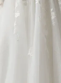 Maggie Sottero Verina detail view lace sparkly A-line wedding dress.