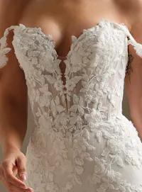 Sottero and Midgley West beaded lace fit-and-flare wedding dress, front view.