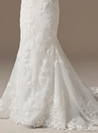 Sottero and Midgley West beaded lace fit-and-flare dress, side view.