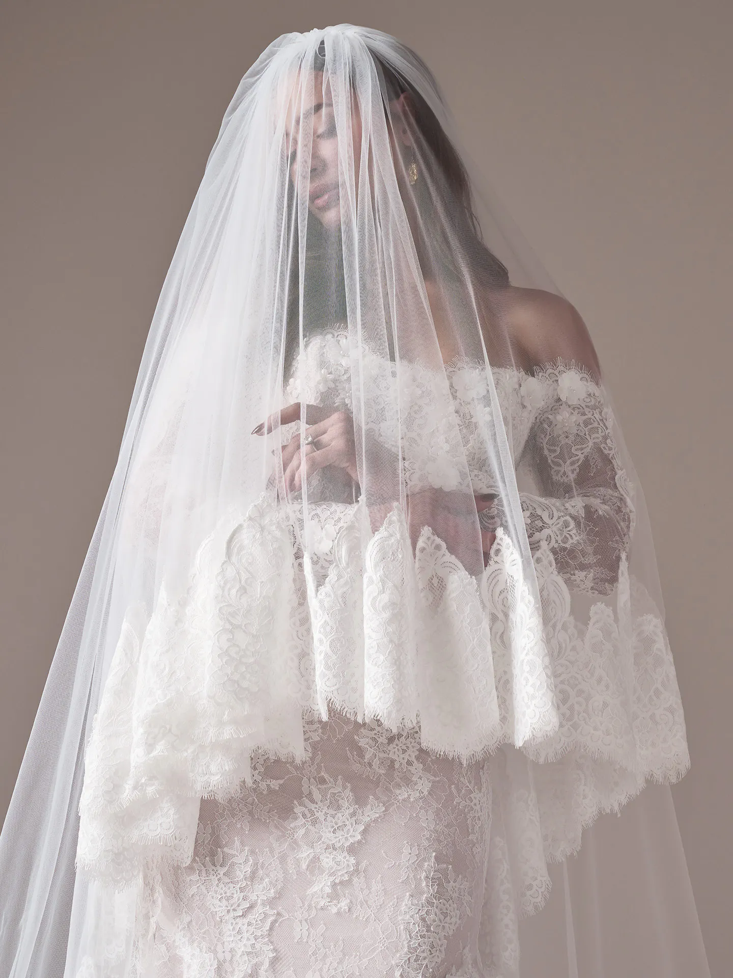 Maggie Sottero Takera Marie royal veil long flowing tulle detail