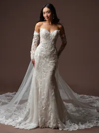 Detachable beaded and sequin lace scalloped train