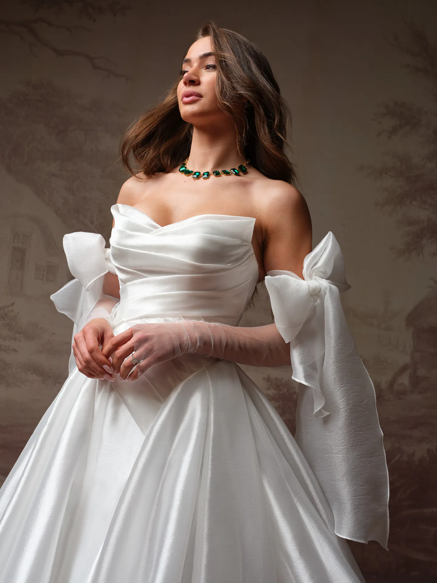 Maggie Sottero Paris front view tulle long sleeves bows