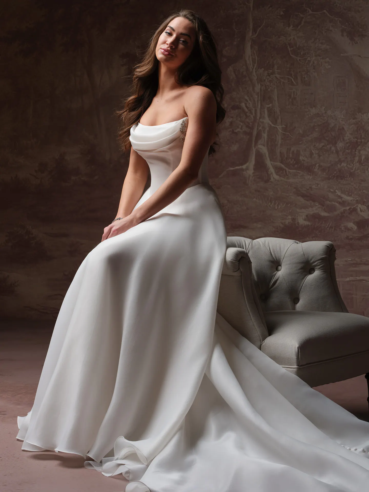 a line waist dress Abilene Basque Organza A-Line | Maggie Sottero friend gift Long Sleeve Bow Detail US Size:14 creating an enchanting effect