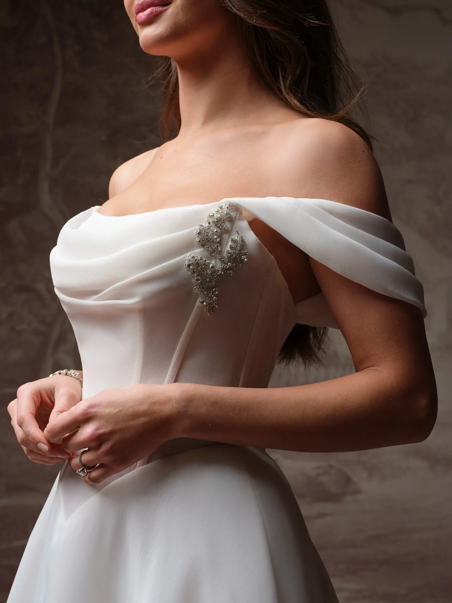 Maggie Sottero Abilene detachable cap sleeves, front view.