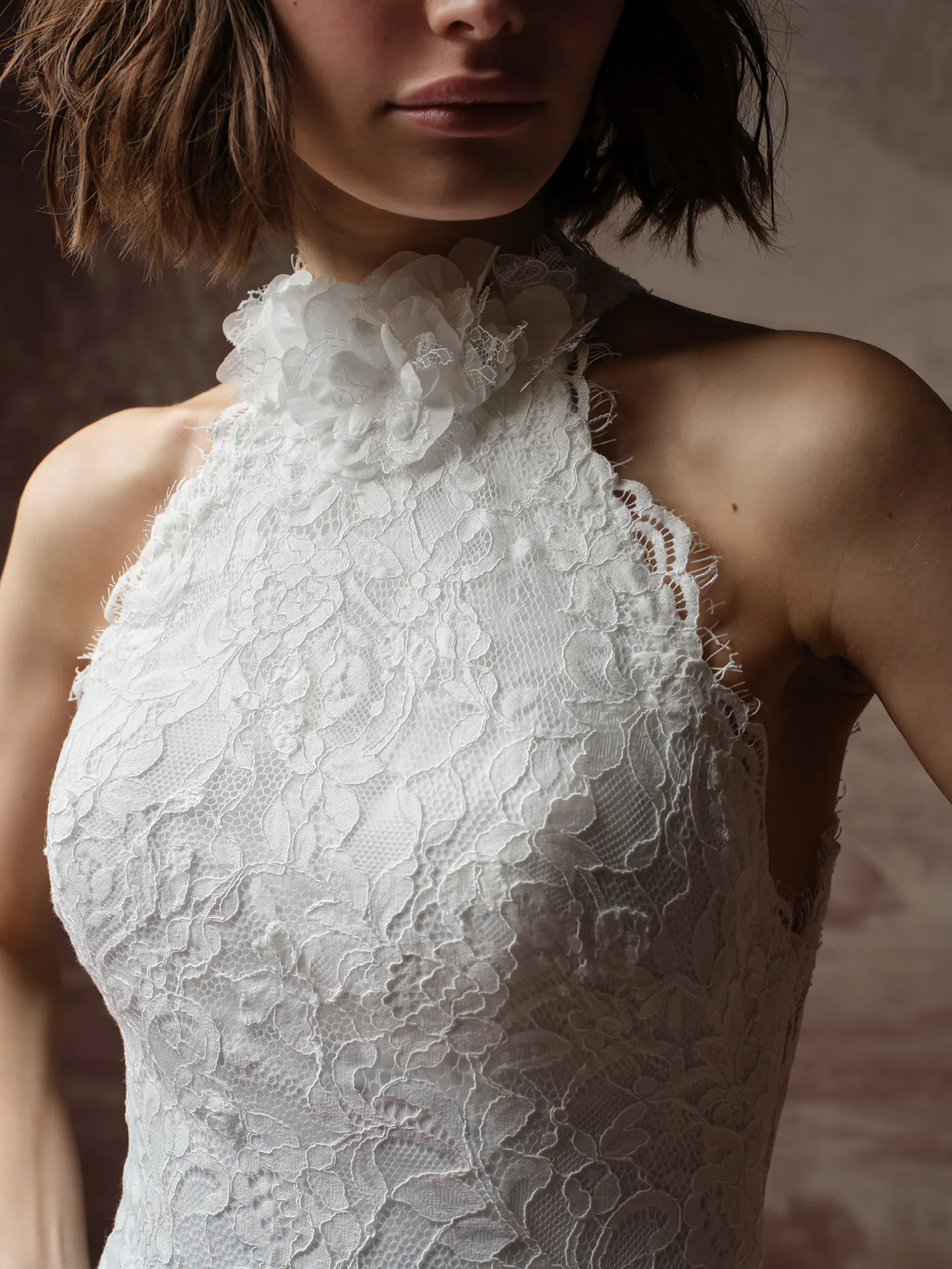 illusion lace halter sheath wedding dress Anya Chantilly High Neck | Maggie Sottero meghan markle halter wedding dress