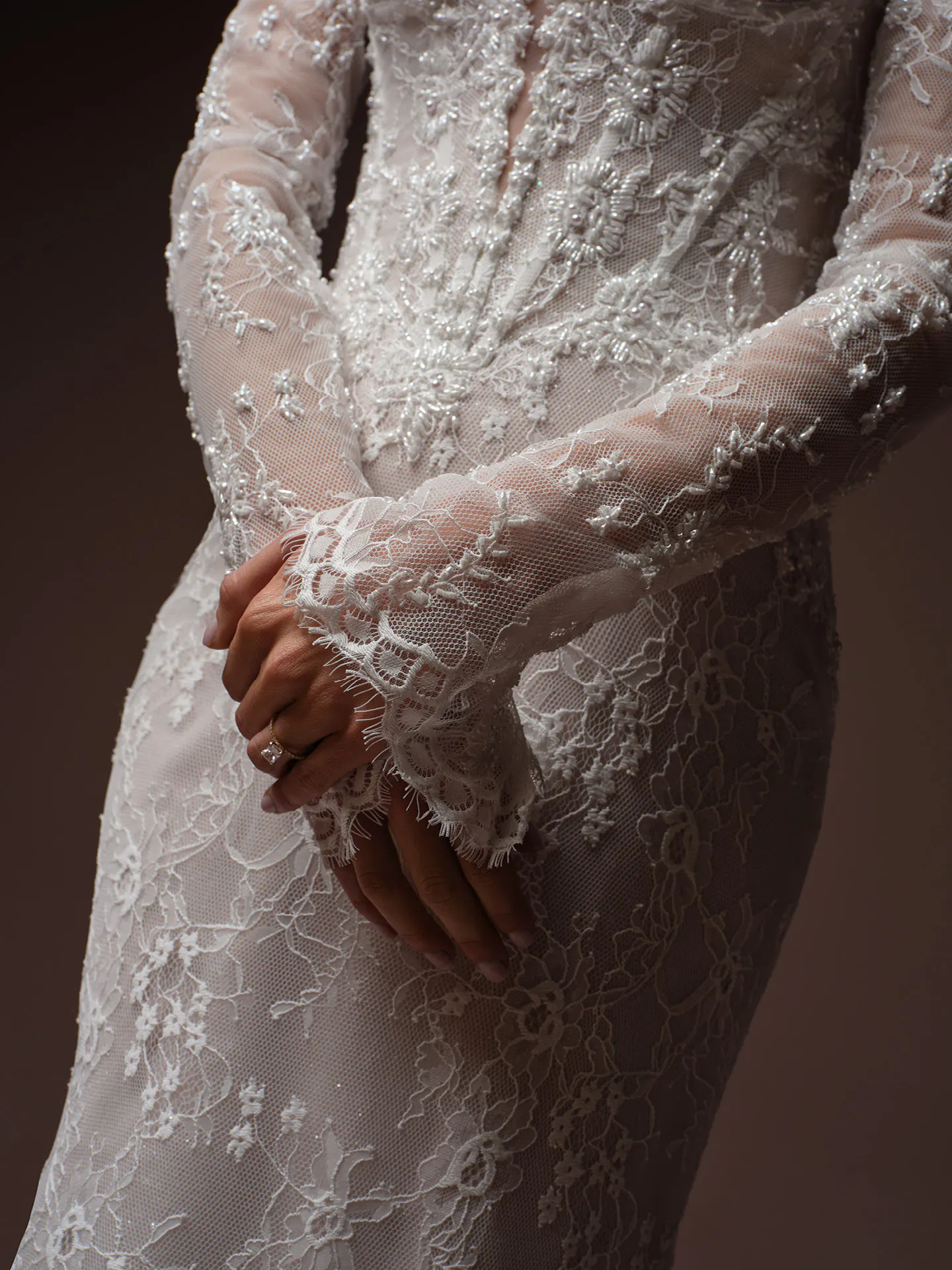 Maggie Sottero Bellevue Royale lace detail close up.