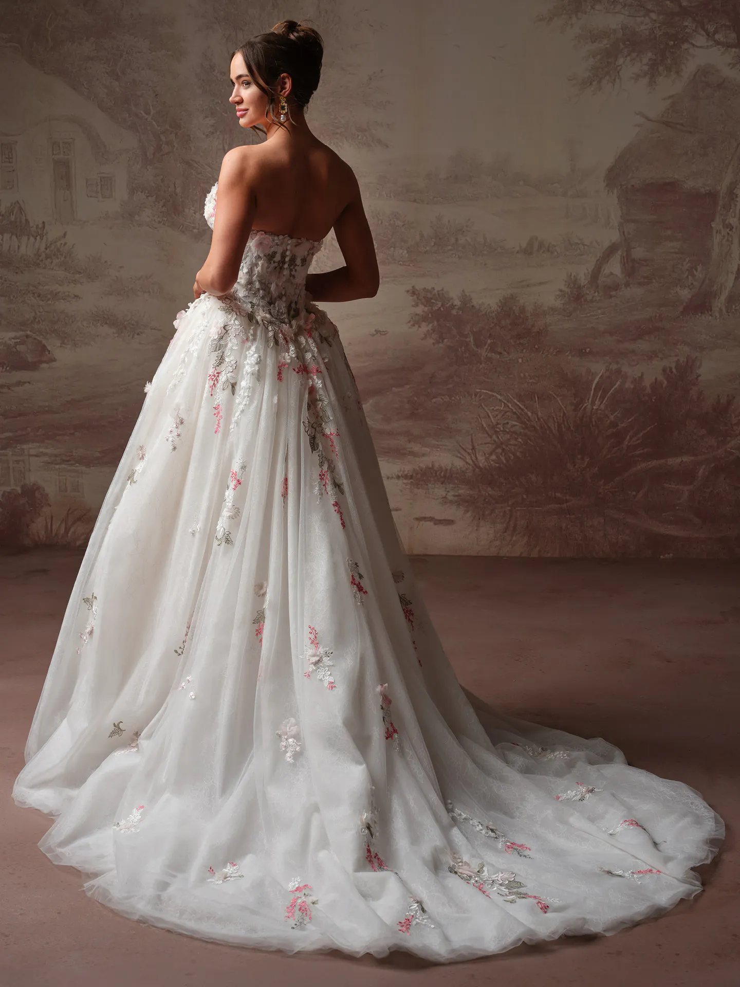 Maggie Sottero Benton floral lace A Line back view.