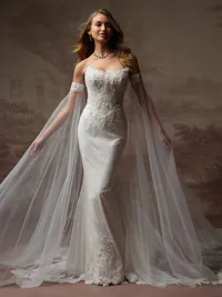 Ethereal off-the-shoulder tulle angel sleeves