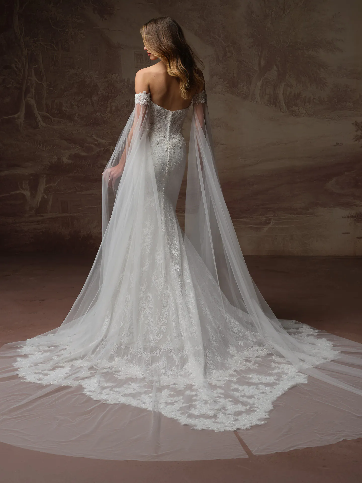 Maggie Sottero Collette detachable sleeves, front view.