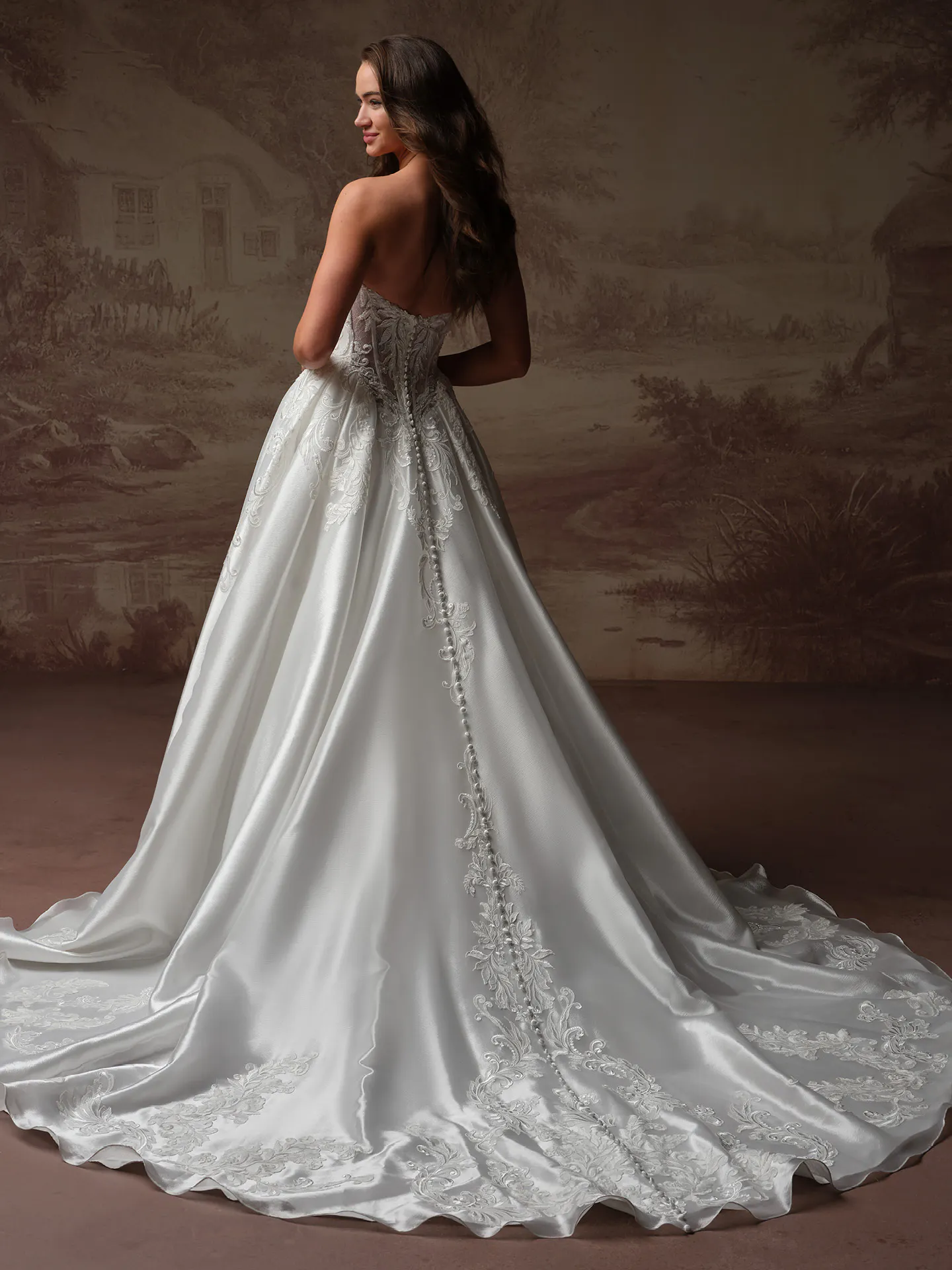 Maggie Sottero Dahlia back view strapless lace organza wedding dress.