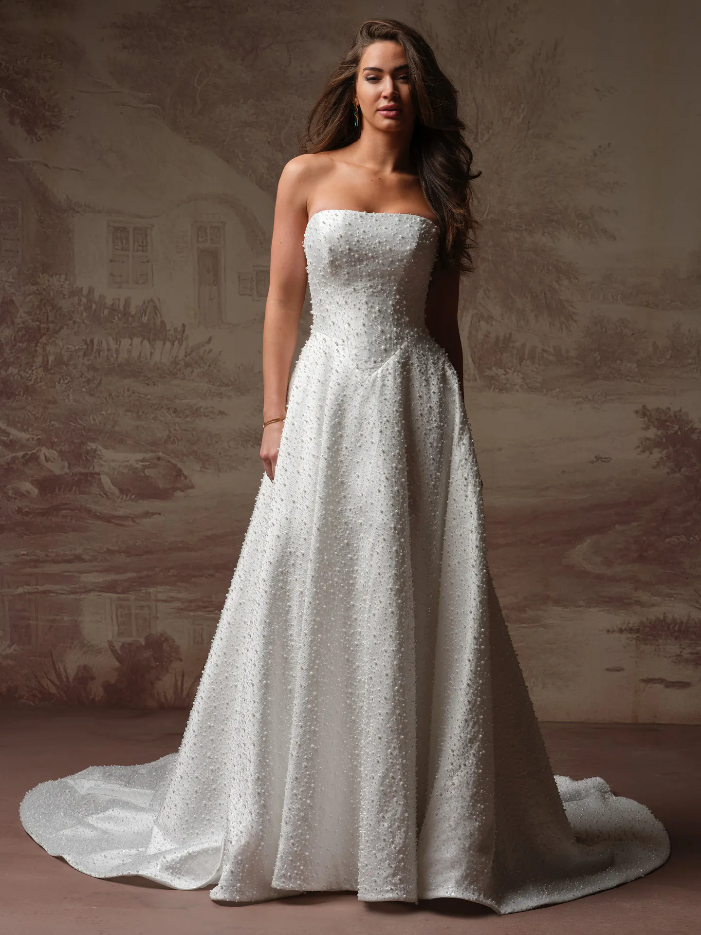 Maggie Sottero Elowyn front view beaded straight neckline wedding dress.