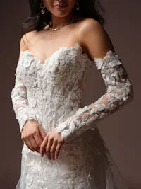 Classic off-the-shoulder floral motif long bridal sleeves