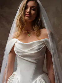 Structured pleated wedding dress cap-sleeves