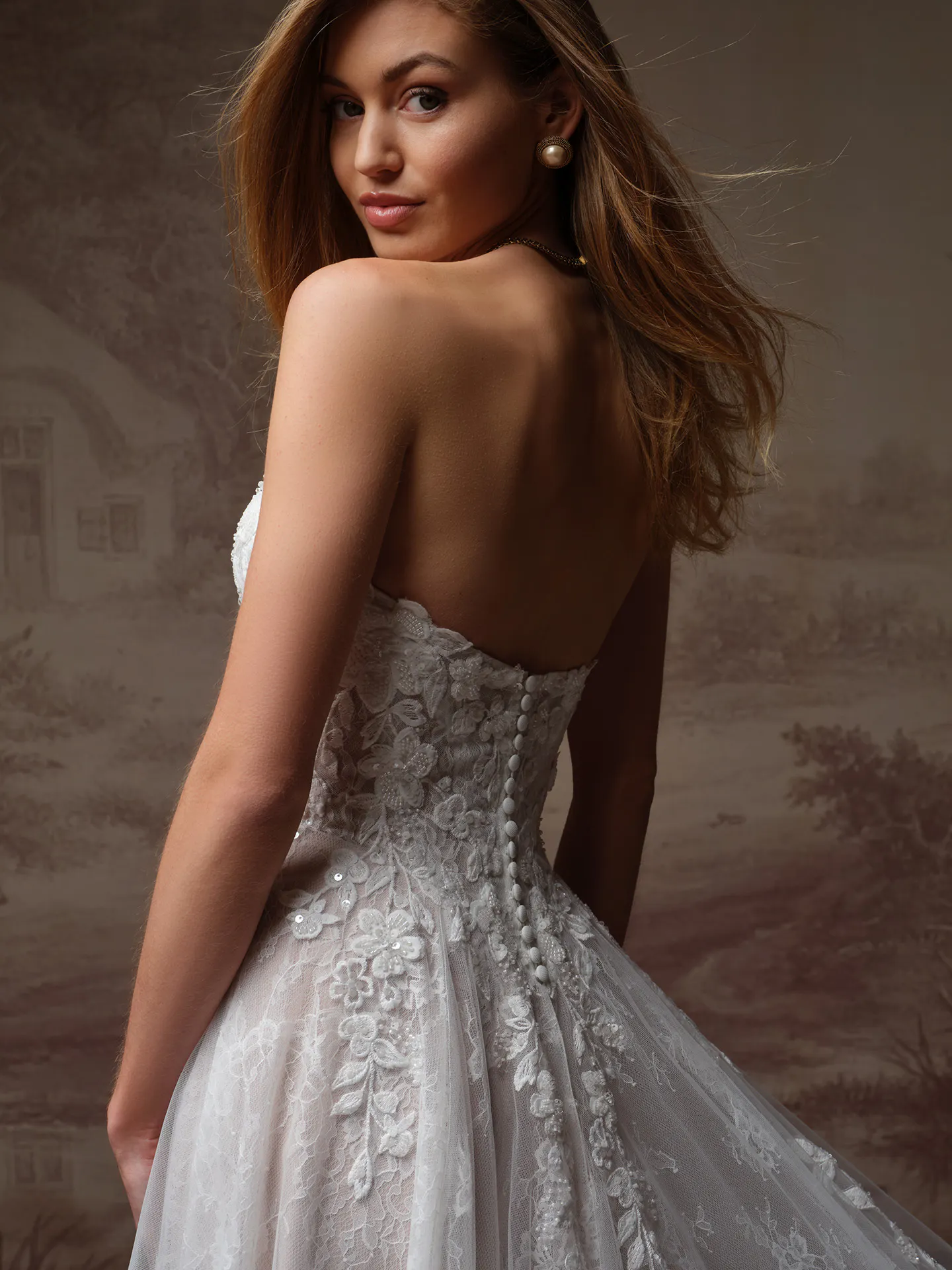 Hadley beaded lace A-line wedding dress back view Maggie Sottero.