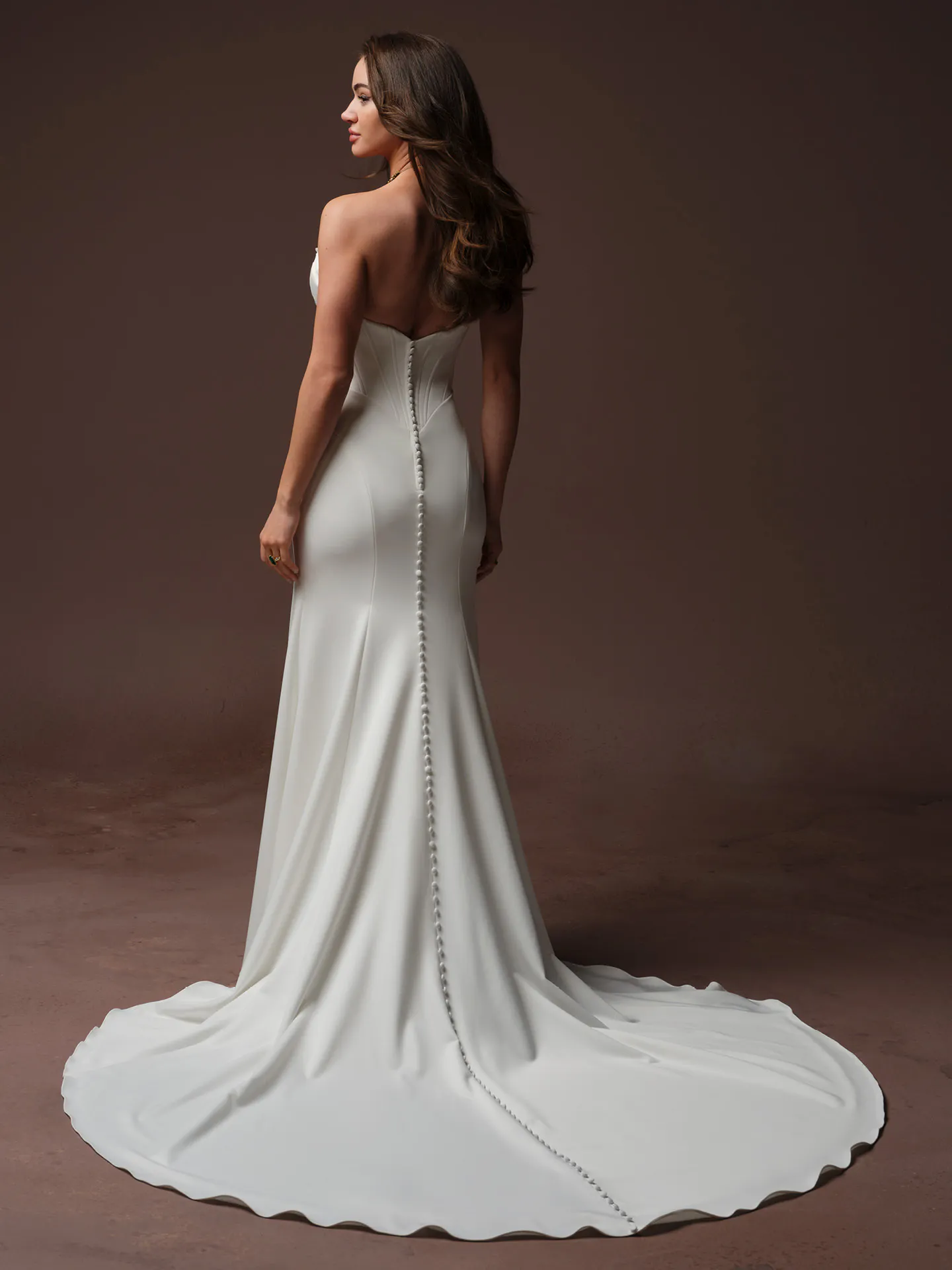 Justina back view, asymmetrical beaded bodice wedding dress, Maggie Sottero.