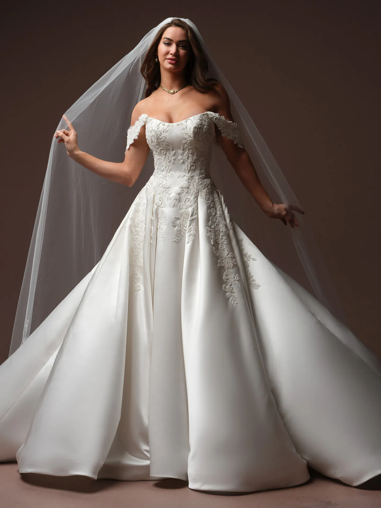 Landis sequin lace satin ballgown front view Maggie Sottero.