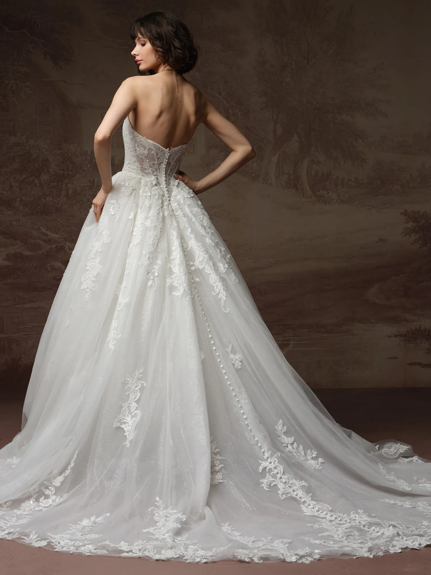 Lyra Glitter Tulle Basque Waist Wedding Dress | Maggie Sottero