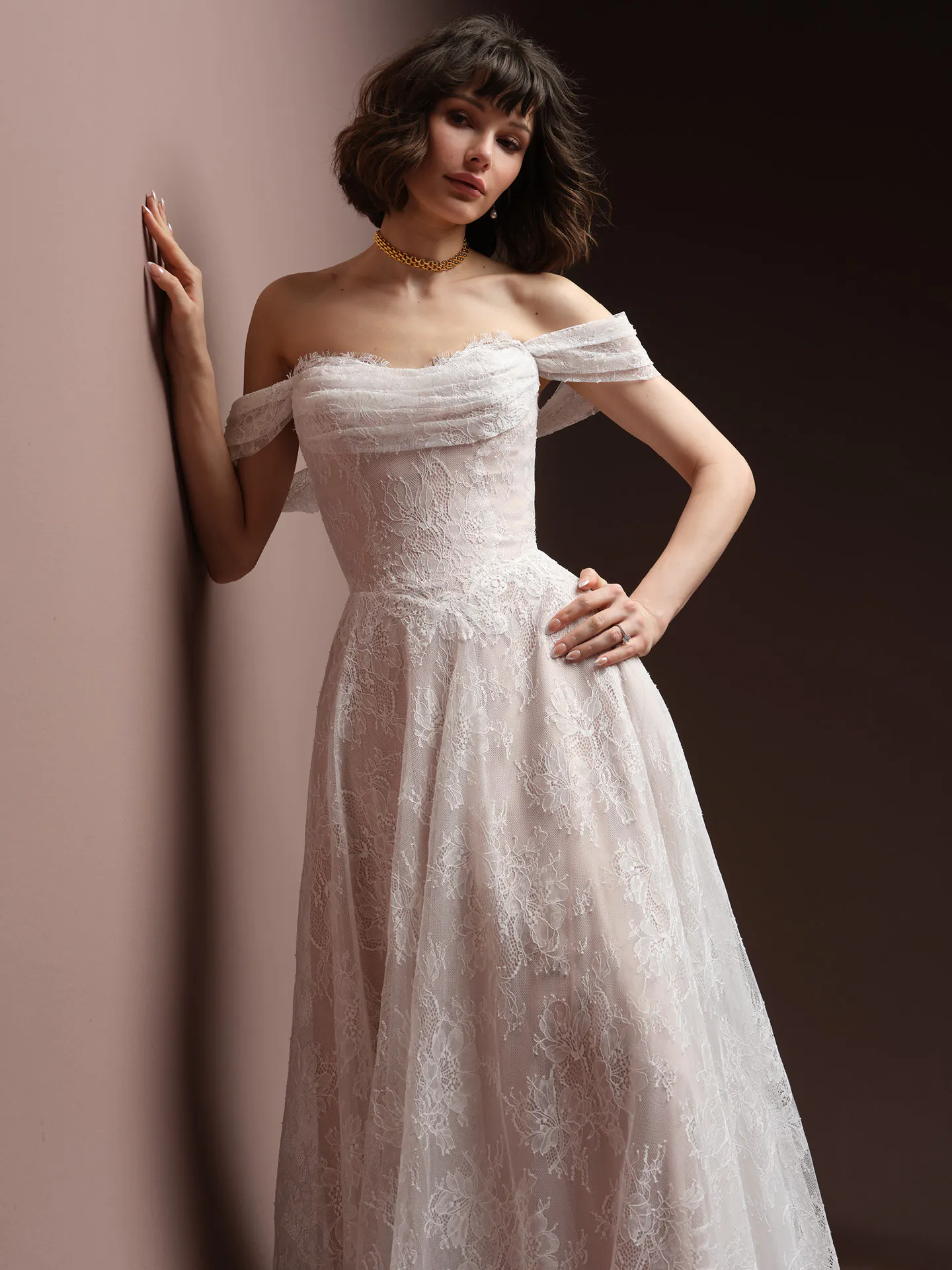 allover chantilly lace a-line bridesmaid dress Maelle Wedding | Maggie Sottero Bridal dresses