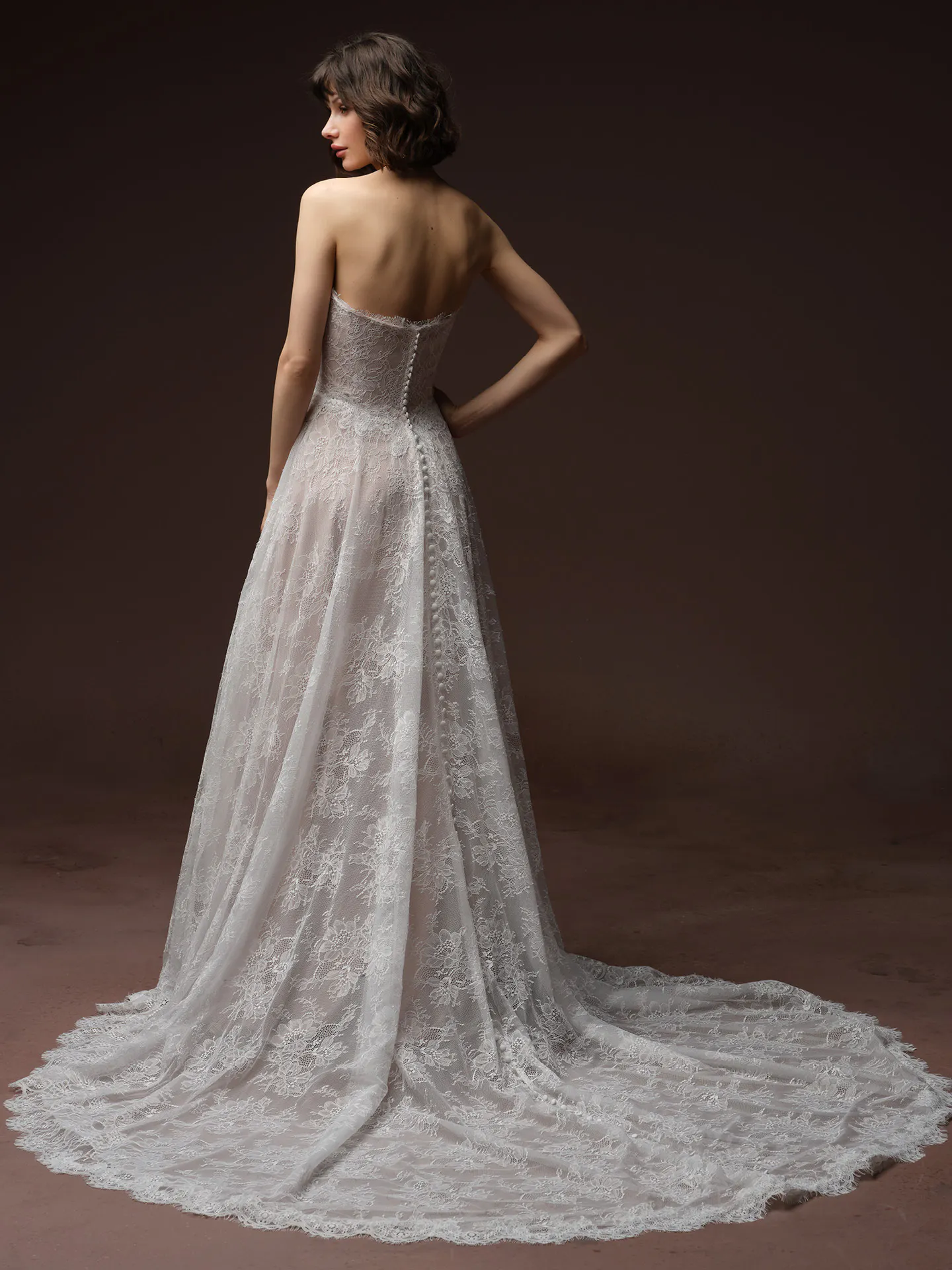 Maelle Chantilly Lace A-line wedding dress back view Maggie Sottero.