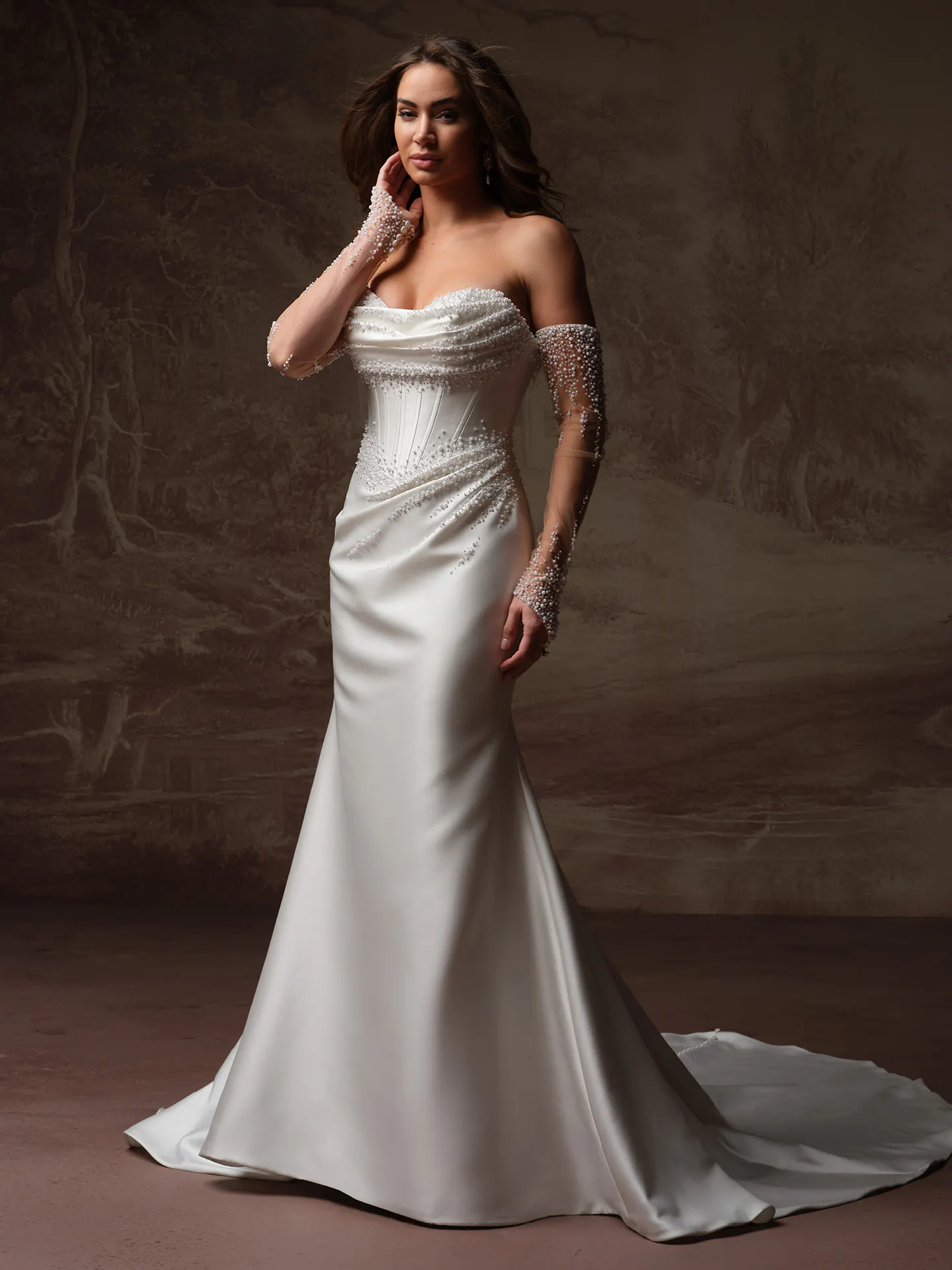 Maggie Sottero Melissa Royale detachable sleeves, front view.
