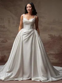 Luxe beaded and pearl embellished satin bridal train