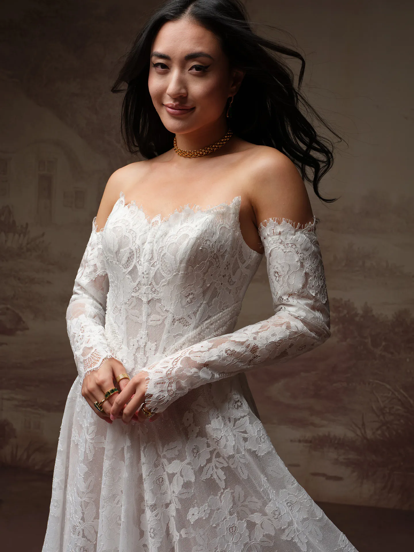 Maggie Sottero Mischa lace A Line front view.
